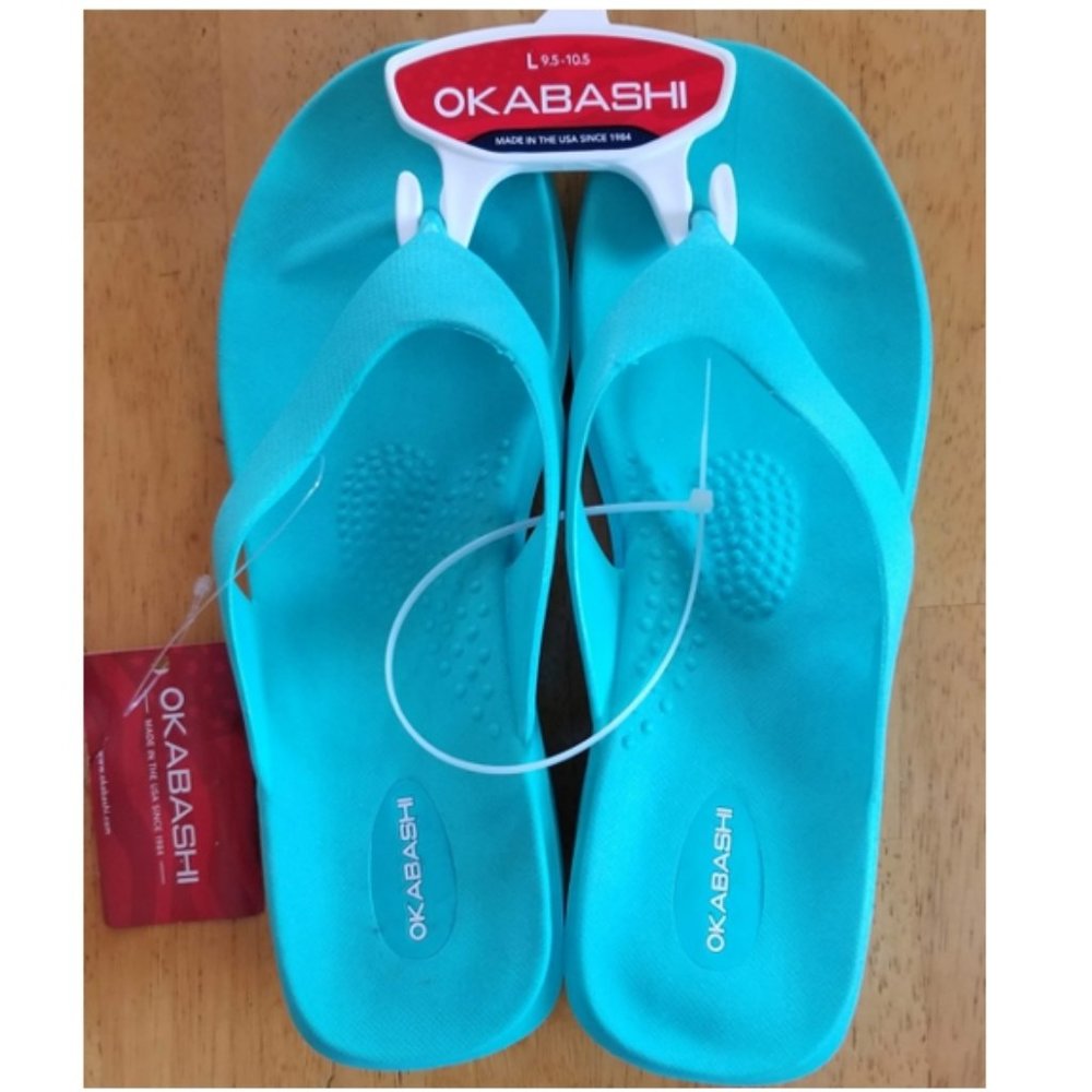 OKABASHI-Splash Flip-Flops/Sandals-Sea Glass (Teal) Vegan-Molded-Waterproof-NWT